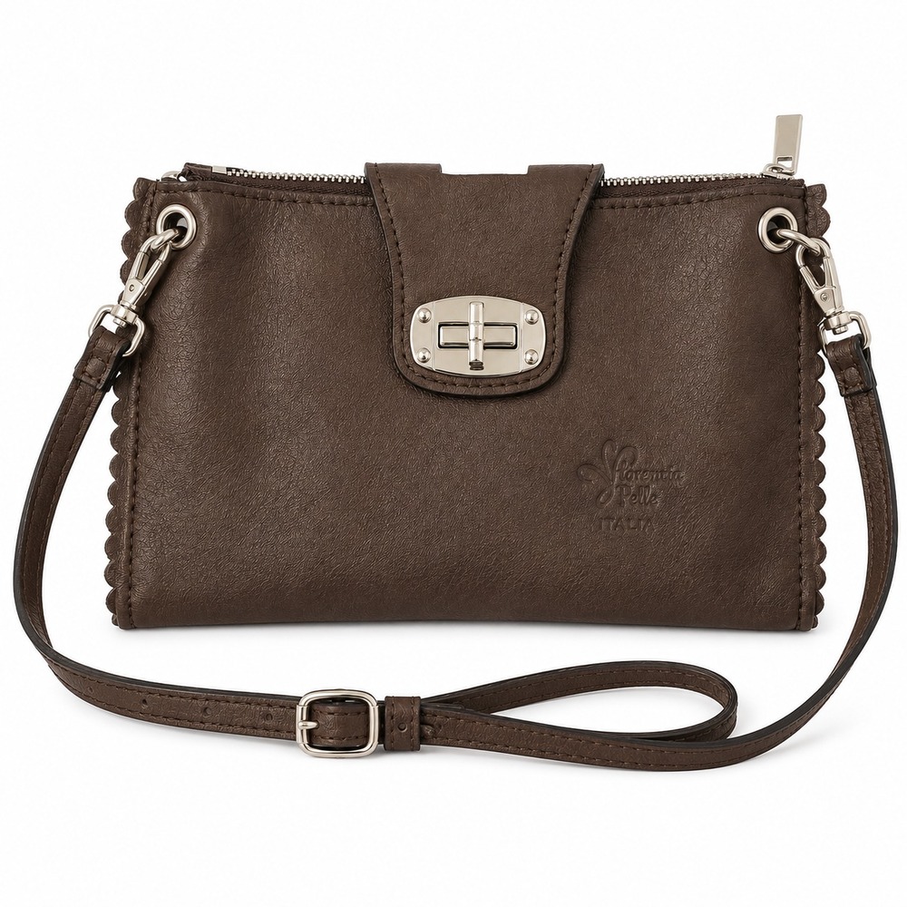 Borse In Pelle Crossbody Bag Women Small Brown Scalloped Italian Leather Clutch